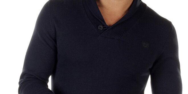Pánsky tmavo modrý sveter s rebrovanými lemami Bendorff