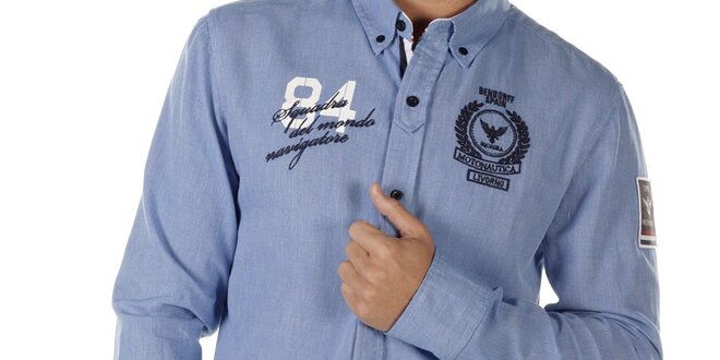 Pánska modrá košeľa s nášivkami na hrudi Bendorff