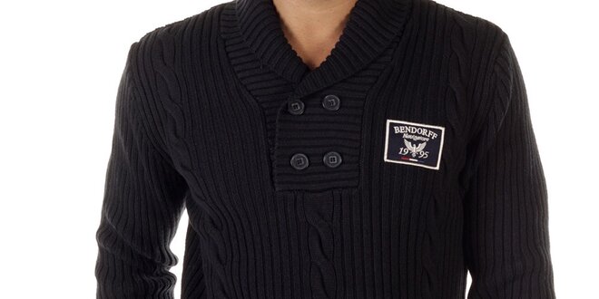 Pánsky čierny sveter s vrkočovým vzorom Bendorff