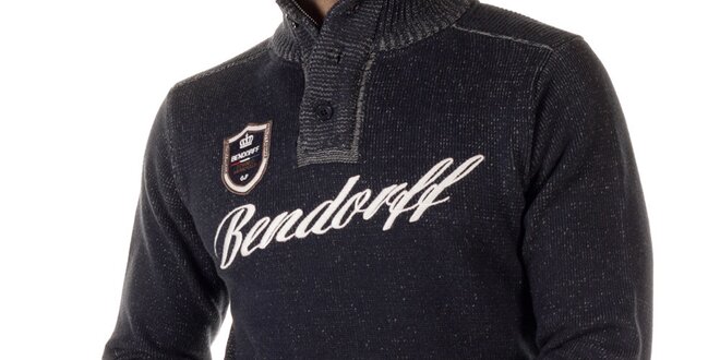 Pánsky tmavo šedý melírovaný sveter s nášivkou Bendorff