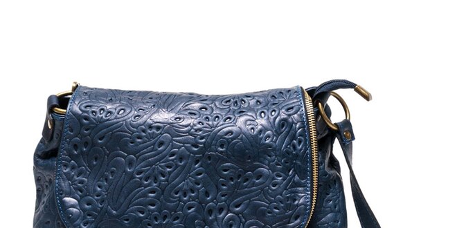 Dámska modrá kožená kabelka so vzorom Luisa Vannini