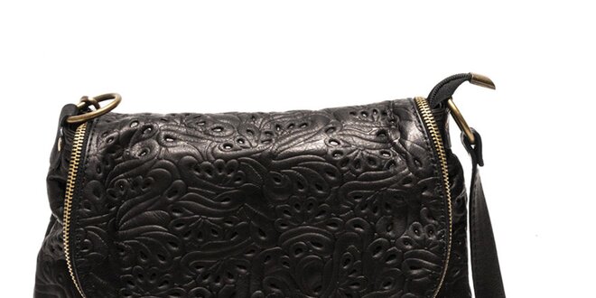 Dámska čierna kožená kabelka so vzorom Luisa Vannini