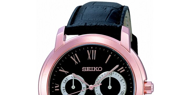 Pánske hodinky Seiko s guľatým čiernym ciferníkom
