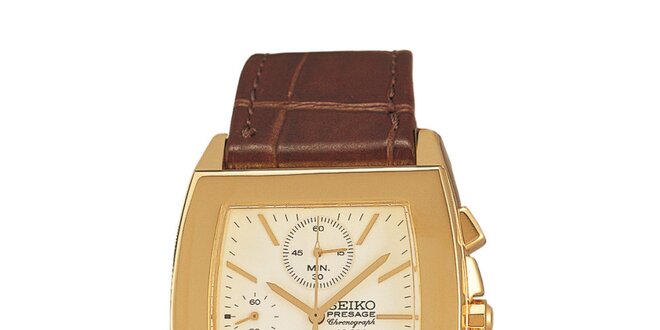 Pánske retro hodinky Seiko v zlatej farbe
