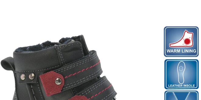 Detské čierne členkové topánky s červenými prvkami Beppi