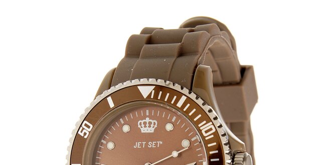 Tmavo hnedé hodinky Jet Set s pryžovým remienkom