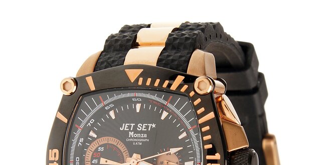 Ocelové hodinky Jet Set s čiernymi detailami a zlatým povlakom