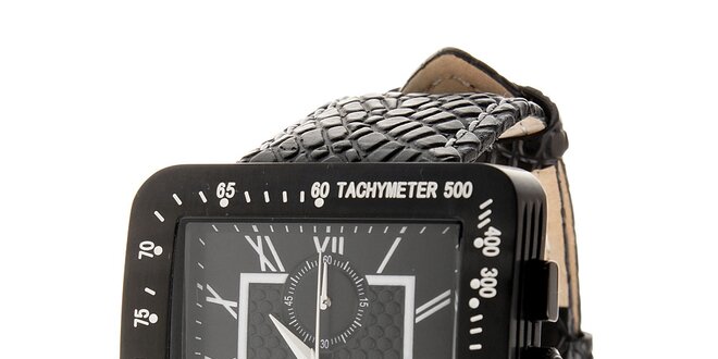 Čierne ocelové hodinky jet Set s koženým remienkom