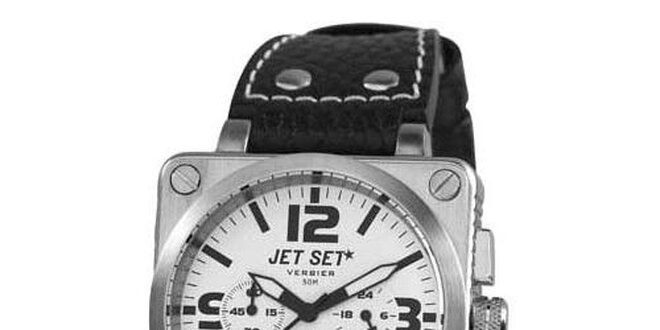 Ocelové hodinky Jet Set s čiernym koženým remienkom