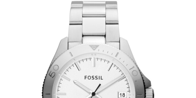 Pánske strieborné hodinky s bielym ciferníkom Fossil
