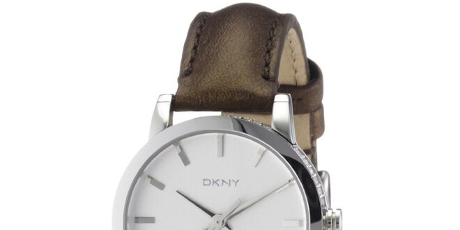 Dámske okrúhle hodinky s hnedým remienkom DKNY