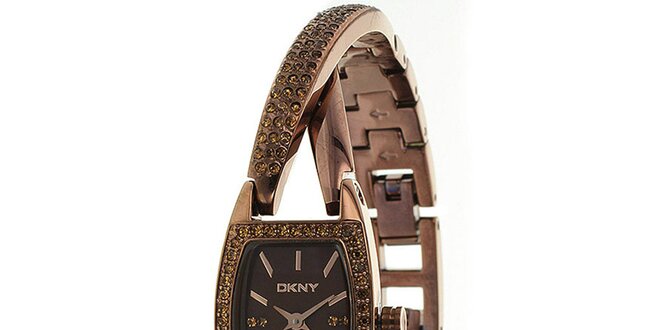 Dámske hnedozlaté hodinky DKNY s kamienkami