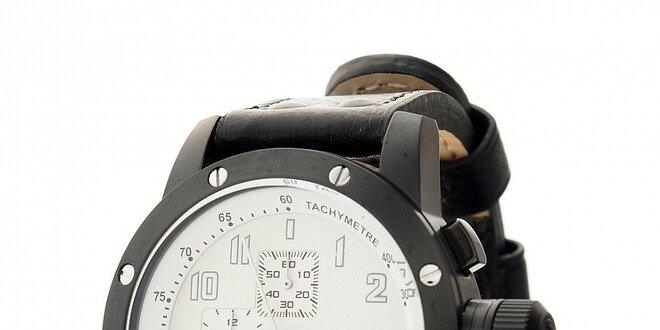Pánske čierne ocelové hodinky Jet Set s čiernym koženým remienkom