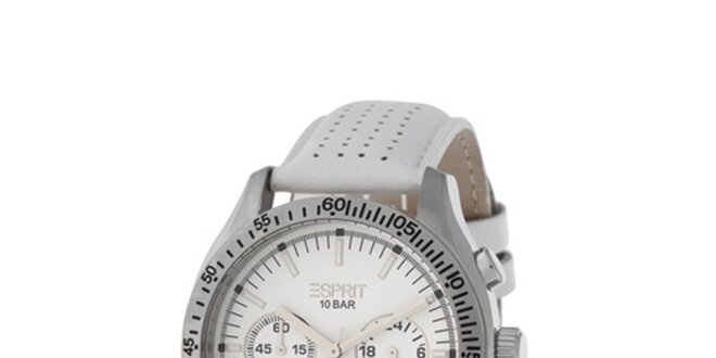 Dámske biele hodinky Esprit s koženým remienkom