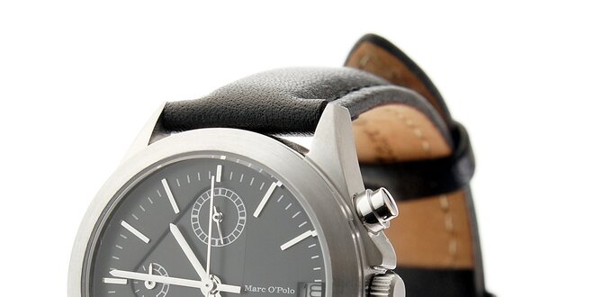 Dámske oceľové hodinky Marc O´Polo s čiernym koženým remienkom
