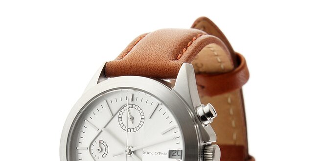 Dámske ocelové hodinky Marc O´Polo s hnedým koženým remienkom