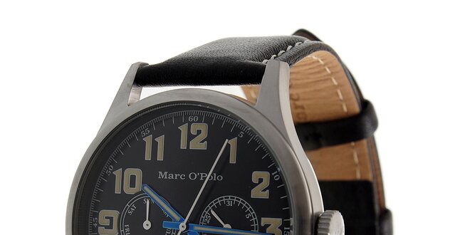 Pánske ocelové hodinky Marc O´Polo s čiernym koženým remienkom