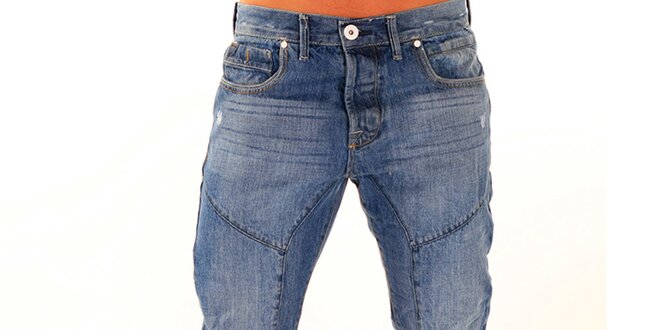 Pánske modré džínsy s vyšisovanými kolenami New Caro