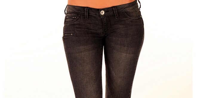 Dámske antracitové džínsy so zipsami New Caro