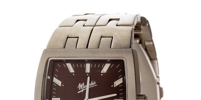 Ocelové hodinky Memphis s hnedým ciferníkom