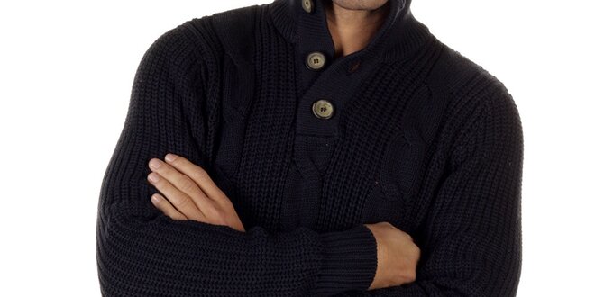 Pánsky tmavo modrý sveter s vrkočovým vzorom CLK