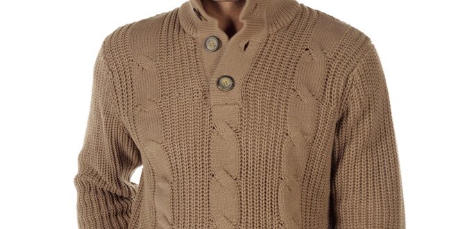 Pánsky svetlo hnedý sveter s vrkočovým vzorom CLK