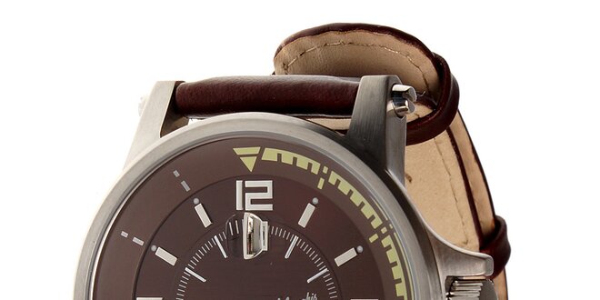 Pánske hnedé oceľové hodinky Memphis s hnedým koženým remienkom
