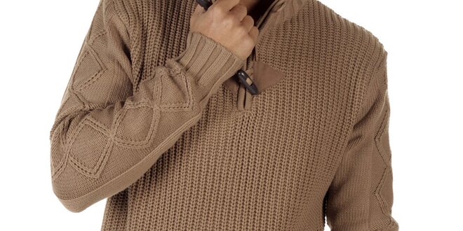 Pánsky svetlo hnedý sveter so stojáčikom CLK