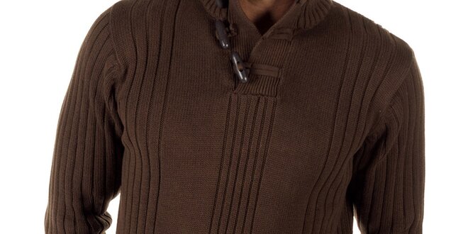 Pánsky hnedý sveter s olivkami CLK