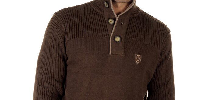 Pánsky hnedý sveter s gombíkmi CLK