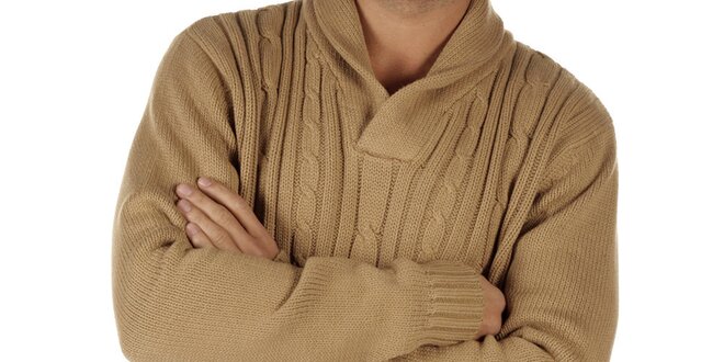 Pánsky béžový pletený sveter CLK