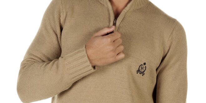 Pánsky béžový sveter s rozopínacím rolákom CLK