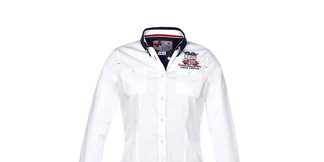 Dámska biela košeľa s dlhým rukávom a výšivkou M. Conte