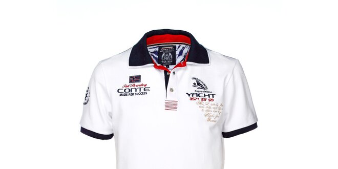 Pánske biele polo tričko s výšivkami M. Conte
