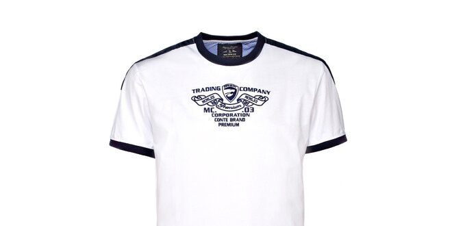 Pánske biele tričko s kontrastnými lemami M. Conte