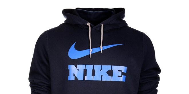 Pánska tmavo modrá mikina Nike s kapucou a modrým logom