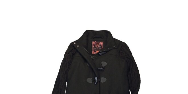 Dámsky čierny kabát s pletenými rukávmi Urban Surface