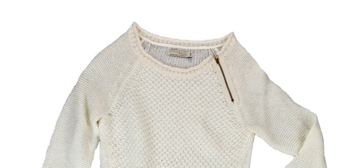 Dámsky krémovo biely sveter so zipsom Stitch&Soul