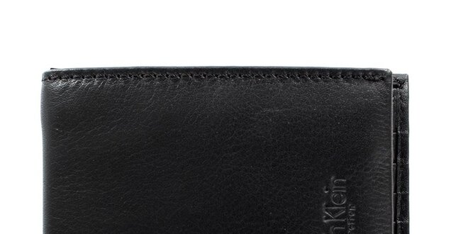Pánska štvorcová čierna hladká peňaženka z kože Calvin Klein