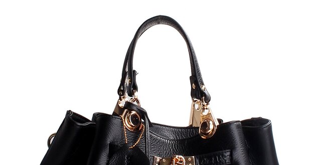 Dámska čierna kožená kabelka so zámočkom Belle & Bloom