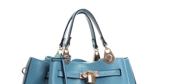 Dámska svetlo modrá kožená kabelka so zámočkom Belle & Bloom