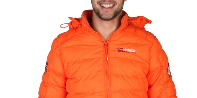 Pánska oranžová prešívaná bunda s kapucňou Geographical Norway