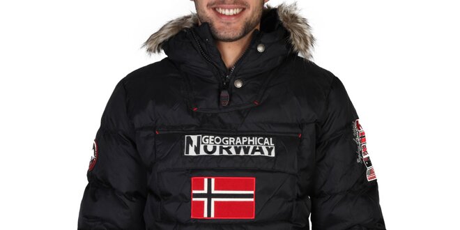 Pánska čierna bunda s kapucňou Geographical Norway