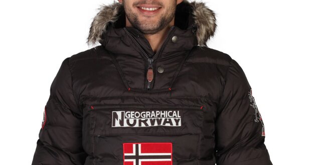Pánska hnedá bunda s kapucňou Geographical Norway