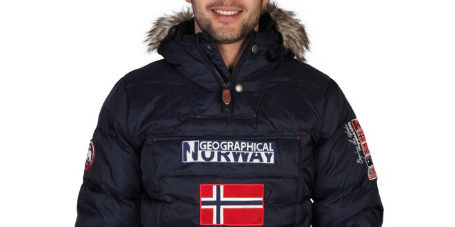 Pánska tmavo modrá bunda s kapucňou Geographical Norway