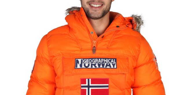 Pánska oranžová bunda s kapucňou Geographical Norway