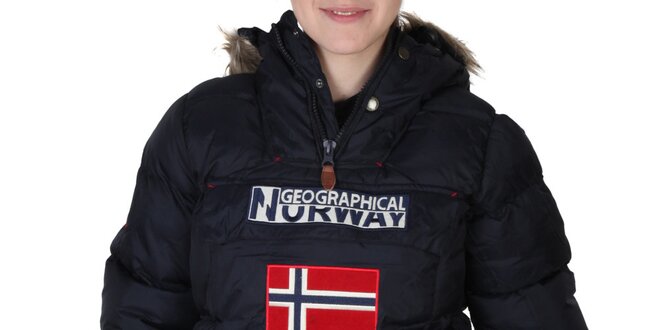 Dámska tmavo modrá bunda s kapucňou s kožúškom Geographical Norway