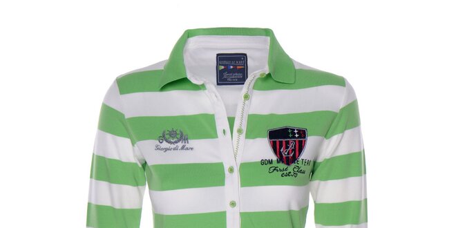 Dámske zeleno-biele pruhované tričko s límčekom Giorgio Di Mare