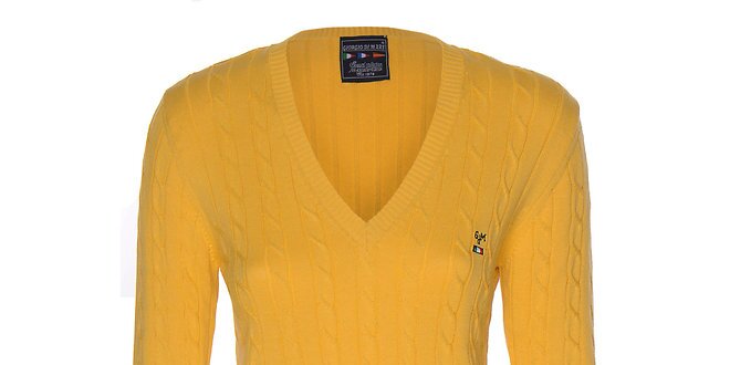 Dámsky žltý sveter s vrkočovým vzorom Giorgio di Mare