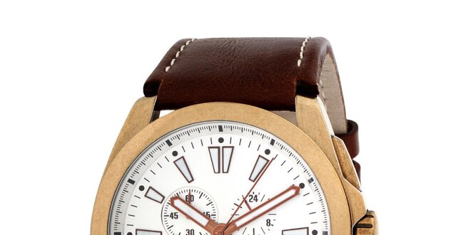Pánske oceľové hodinky s hnedým koženým remienkom Esprit